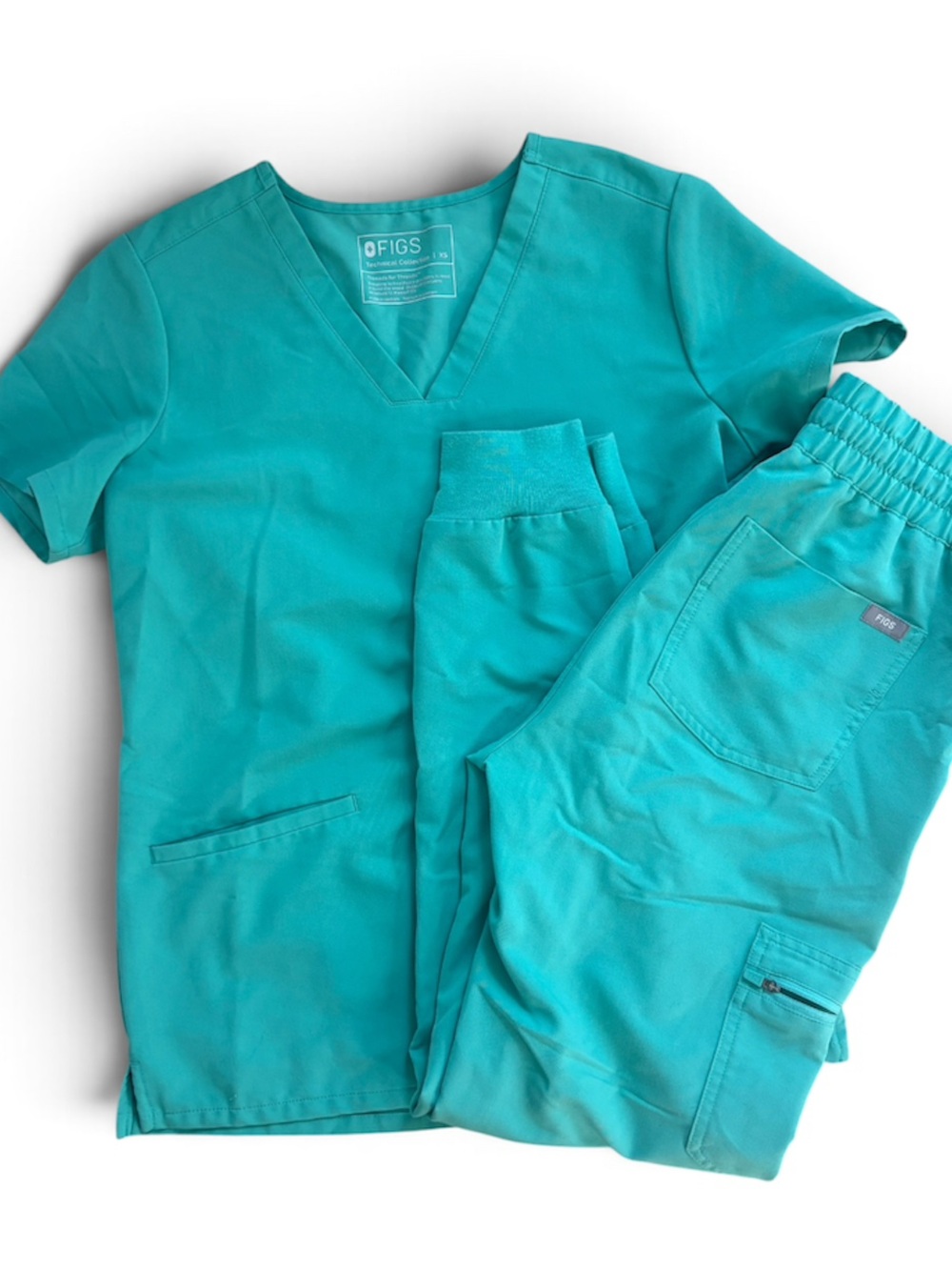 Figs Teal Scrub Top & Cargo Jogger Set